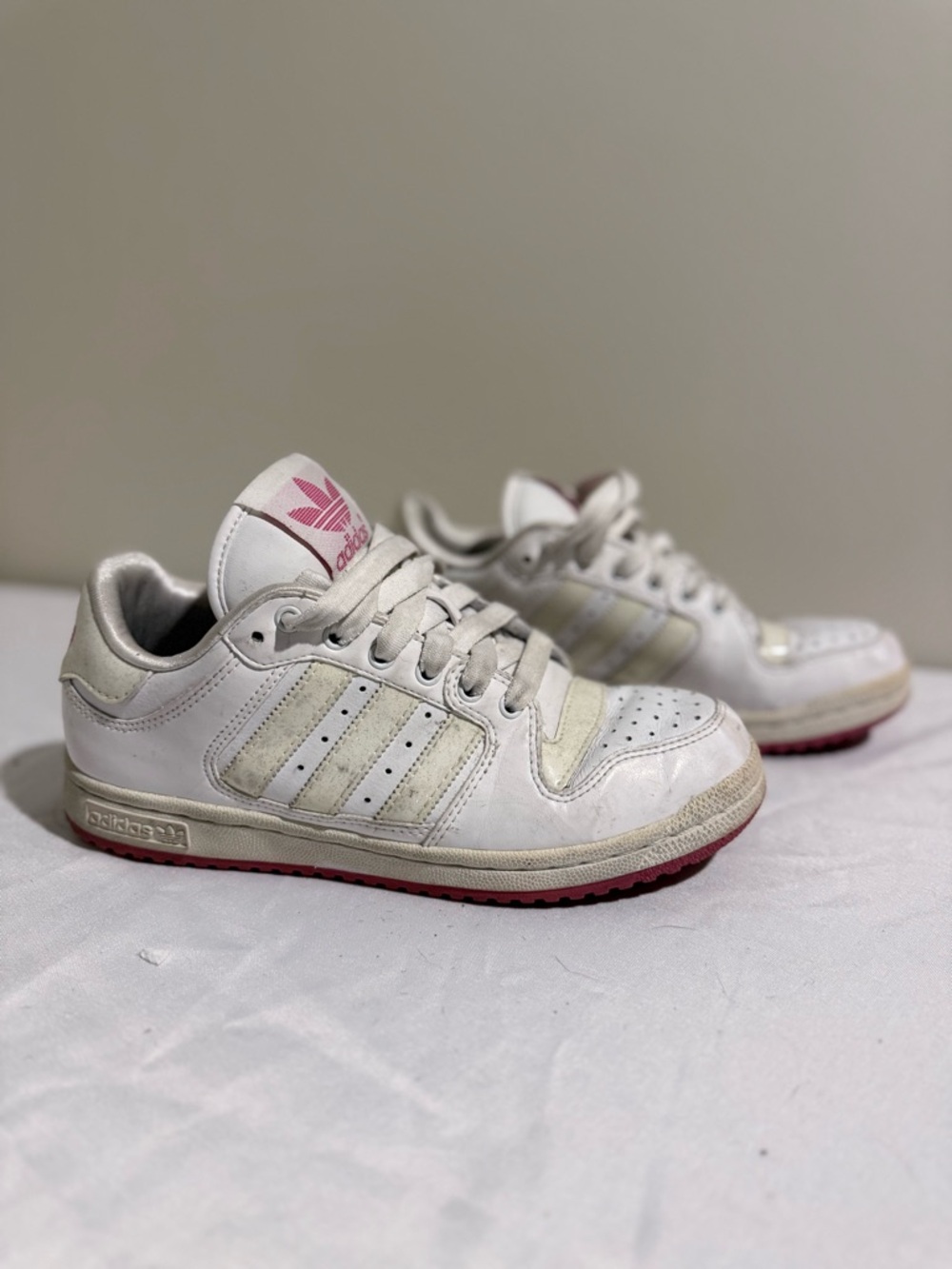 adidas White Sneakers with Pink Accents